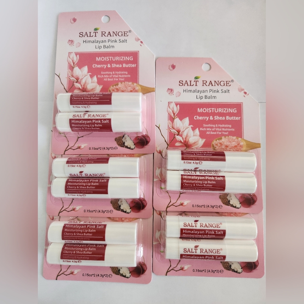 SET of 10 - SALT RANGE - Cherry & Shea Butter Himalayan Pink Salt Lip Balm